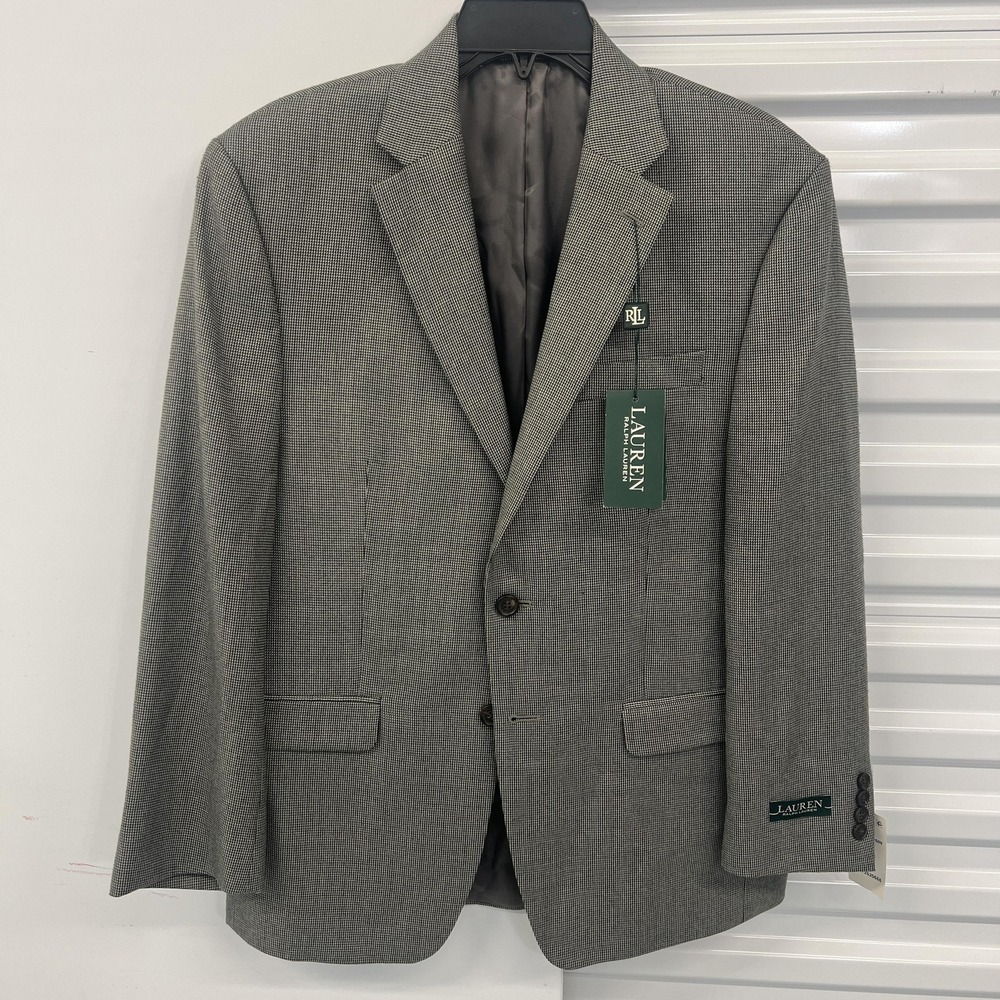 NWT Lauren Ralph Lauren Blazer Mens 40S Gray Check Polyester Rayon Sport Coat